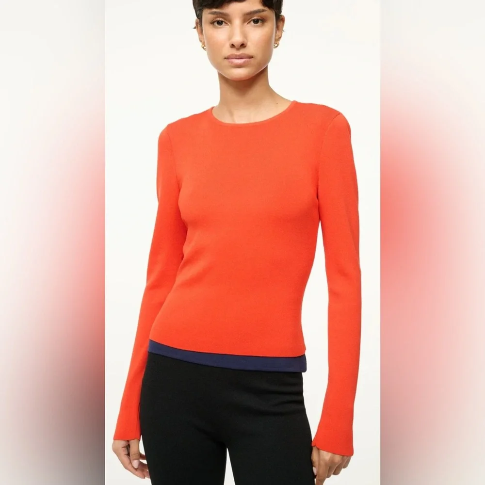 STAUD Salinas LS Top in Cayenne and Navy NWT